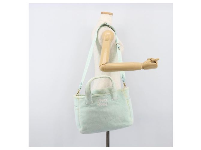 Borsa Tote Miu Miu in spugna Pile Light Blue Gold Tone Auth 198970 Blu chiaro - vista 25