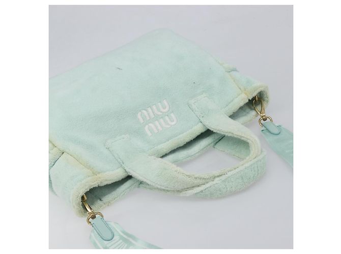 Borsa Tote Miu Miu in spugna Pile Light Blue Gold Tone Auth 198970 Blu chiaro - vista 6