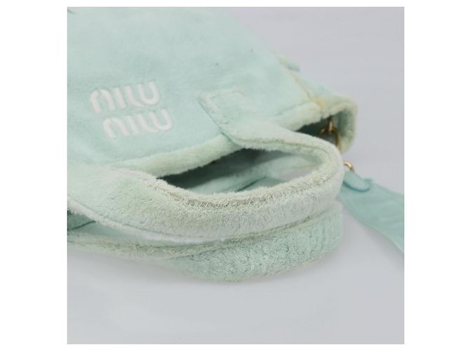 Borsa Tote Miu Miu in spugna Pile Light Blue Gold Tone Auth 198970 Blu chiaro - vista 7