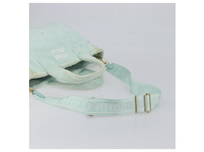 Borsa Tote Miu Miu in spugna Pile Light Blue Gold Tone Auth 198970 Blu chiaro - vista 9