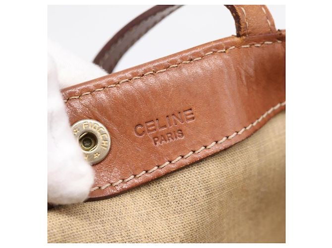 Céline Borsa Tote CELINE Macadam Canvas PVC Pelle Brown Gold Auth 197781 Marrone D'oro - vista 10