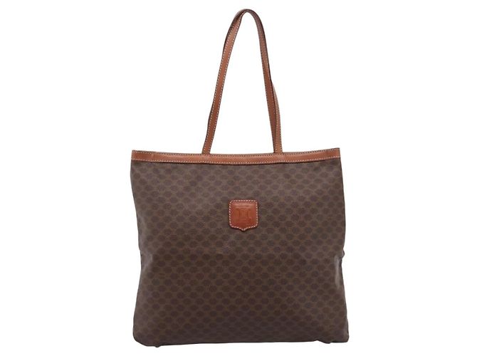 Céline Borsa Tote CELINE Macadam Canvas PVC Pelle Brown Gold Auth 197781 Marrone D'oro - vista 13