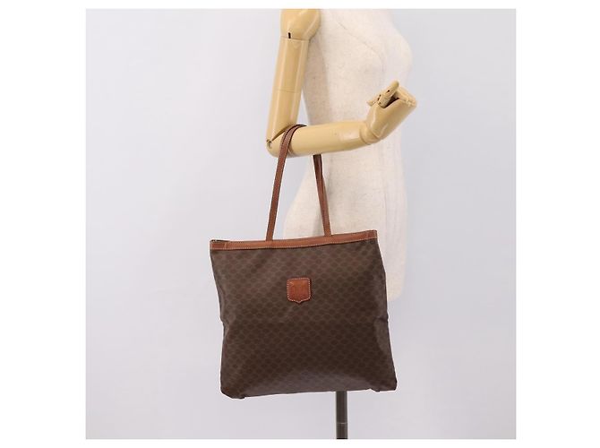 Céline Borsa Tote CELINE Macadam Canvas PVC Pelle Brown Gold Auth 197781 Marrone D'oro - vista 19