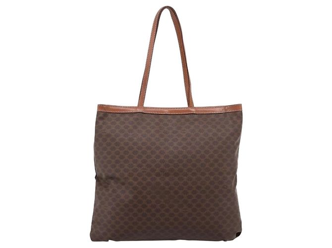 Céline Borsa Tote CELINE Macadam Canvas PVC Pelle Brown Gold Auth 197781 Marrone D'oro - vista 2
