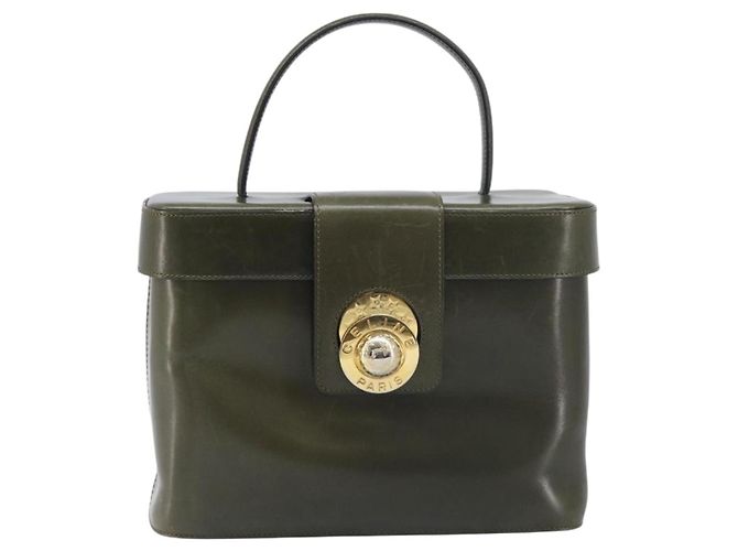 Céline Borsa a mano CELINE Star Ball Vanity in pelle Khaki Gold Auth 199090A D'oro Cachi - vista 13