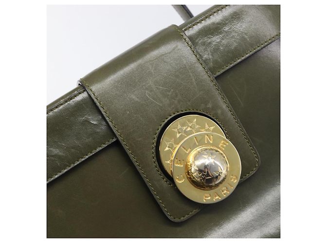 Céline Borsa a mano CELINE Star Ball Vanity in pelle Khaki Gold Auth 199090A D'oro Cachi - vista 17