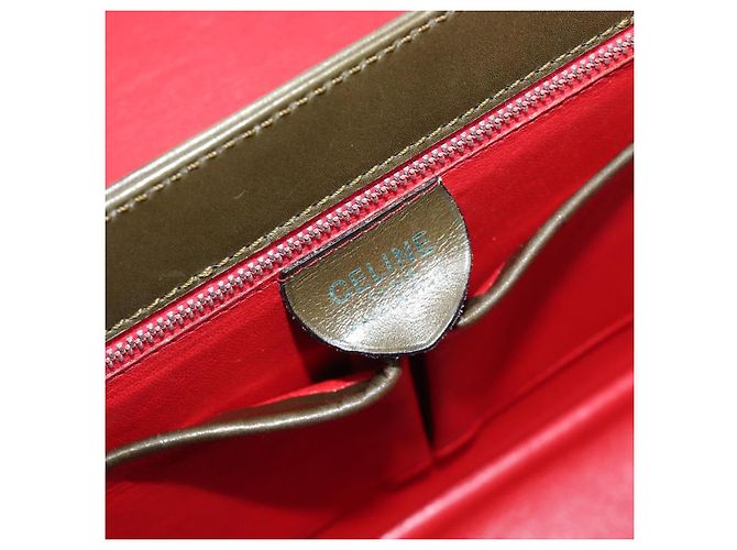 Céline Borsa a mano CELINE Star Ball Vanity in pelle Khaki Gold Auth 199090A D'oro Cachi - vista 18