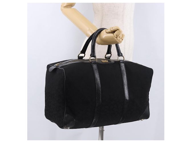 Céline CELINE C Saluki Horse Carriage Boston Bag Black Gold Tone Auth 195446 Nero - vista 22