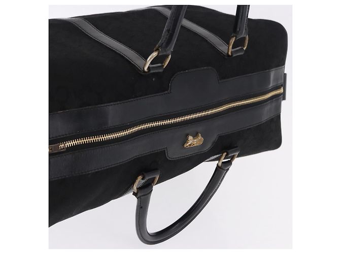 Céline CELINE C Saluki Horse Carriage Boston Bag Black Gold Tone Auth 195446 Nero - vista 6