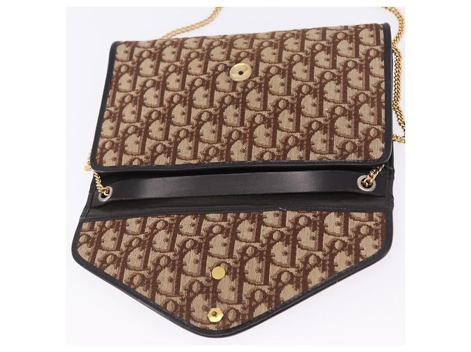 Borsa a tracolla con catena Christian Dior Trotter Canvas Beige Gold Auth 197895A D'oro - vista 10