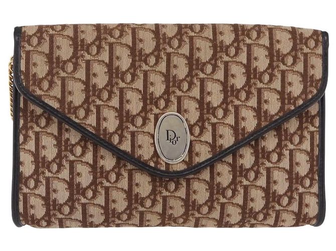 Borsa a tracolla con catena Christian Dior Trotter Canvas Beige Gold Auth 197895A D'oro - vista 13