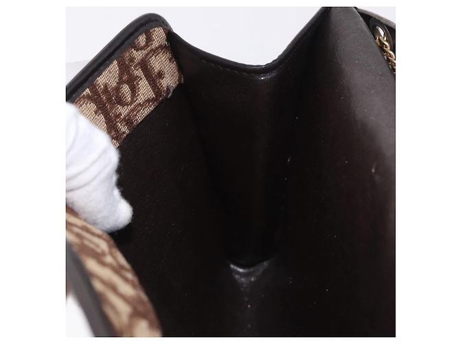 Borsa a tracolla con catena Christian Dior Trotter Canvas Beige Gold Auth 197895A D'oro - vista 19