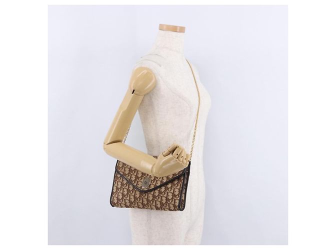Borsa a tracolla con catena Christian Dior Trotter Canvas Beige Gold Auth 197895A D'oro - vista 20