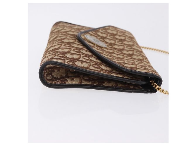 Borsa a tracolla con catena Christian Dior Trotter Canvas Beige Gold Auth 197895A D'oro - vista 3