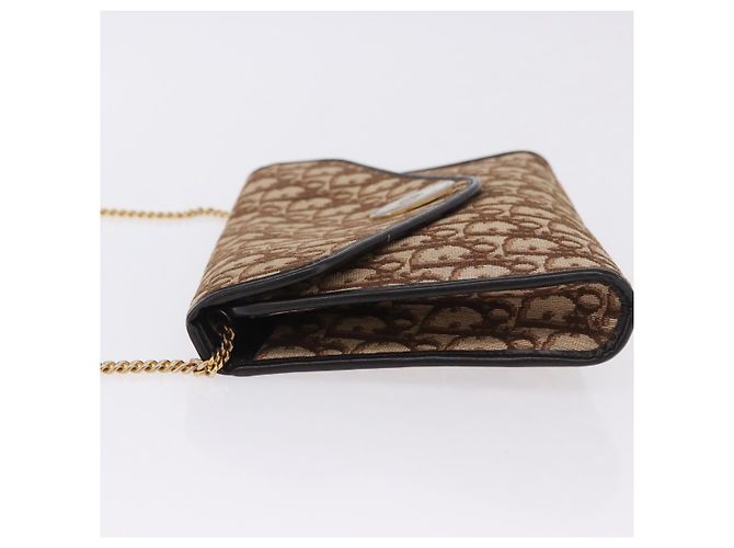 Borsa a tracolla con catena Christian Dior Trotter Canvas Beige Gold Auth 197895A D'oro - vista 4