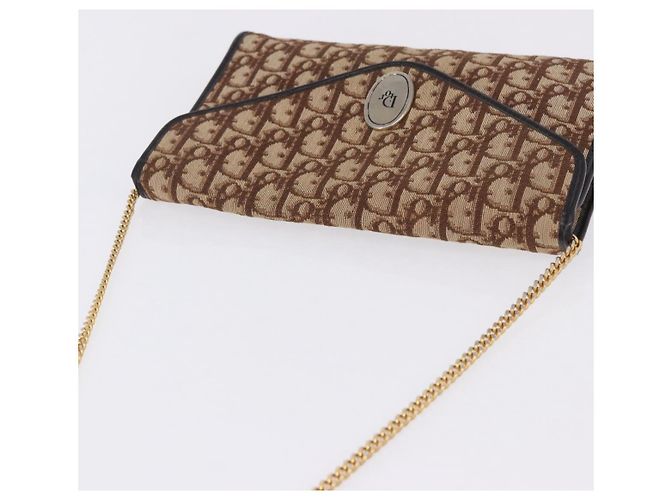 Borsa a tracolla con catena Christian Dior Trotter Canvas Beige Gold Auth 197895A D'oro - vista 6