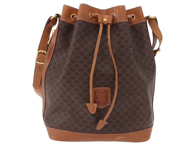 Céline Borsa a tracolla CELINE Macadam Canvas PVC Leather Brown Gold Auth 199630 Marrone D'oro - vista 13