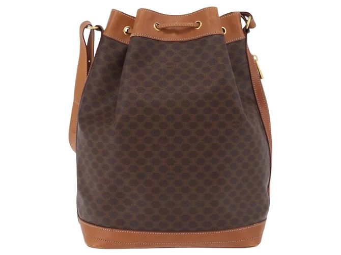 Céline Borsa a tracolla CELINE Macadam Canvas PVC Leather Brown Gold Auth 199630 Marrone D'oro - vista 2