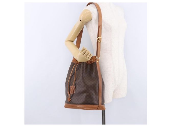 Céline Borsa a tracolla CELINE Macadam Canvas PVC Leather Brown Gold Auth 199630 Marrone D'oro - vista 25
