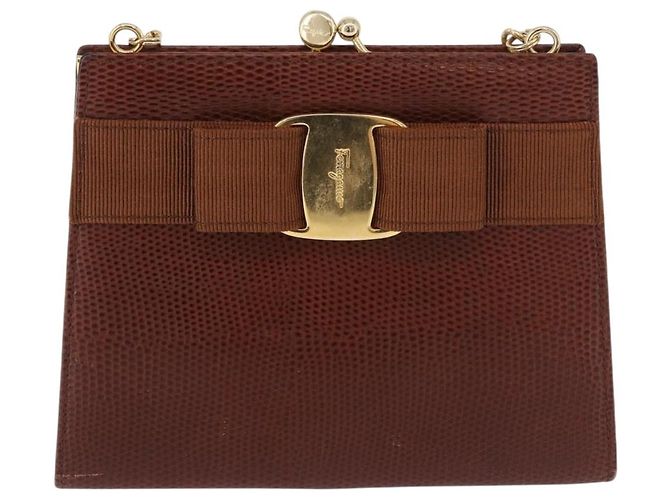 Borsa a tracolla Salvatore Ferragamo Vala Chain in pelle marrone e oro Auth 199629A D'oro - vista 13