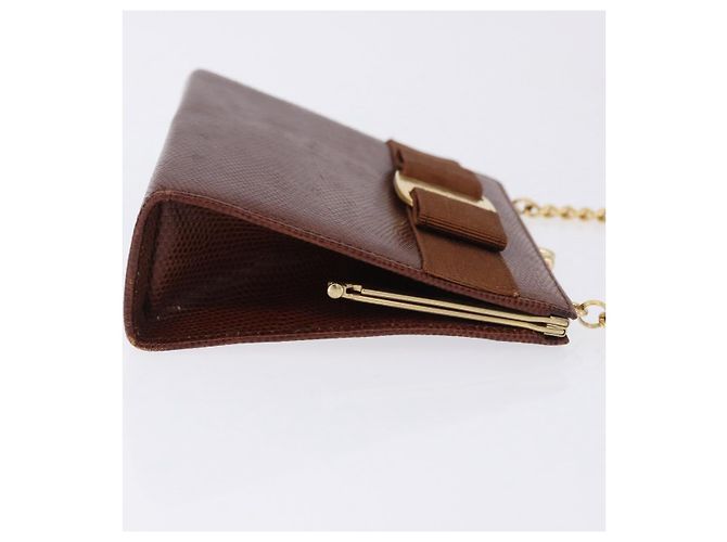 Borsa a tracolla Salvatore Ferragamo Vala Chain in pelle marrone e oro Auth 199629A D'oro - vista 4