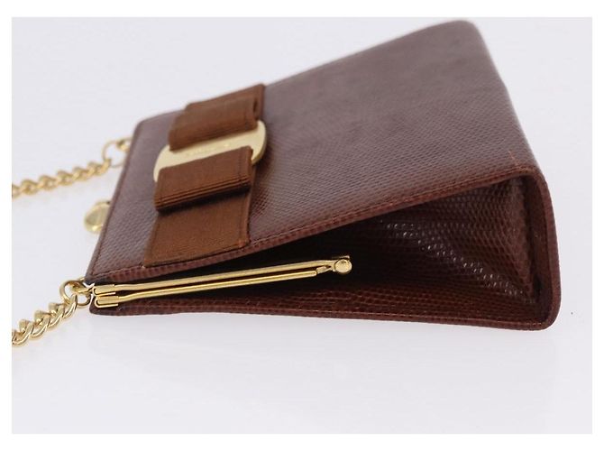 Borsa a tracolla Salvatore Ferragamo Vala Chain in pelle marrone e oro Auth 199629A D'oro - vista 5