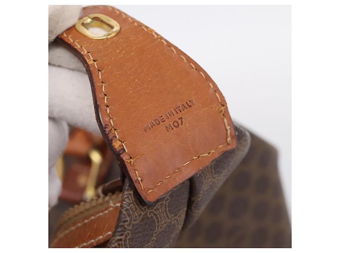 Céline Borsa Boston CELINE Macadam Canvas PVC Leather Brown Gold Auth ka5932 Marrone D'oro - vista 12