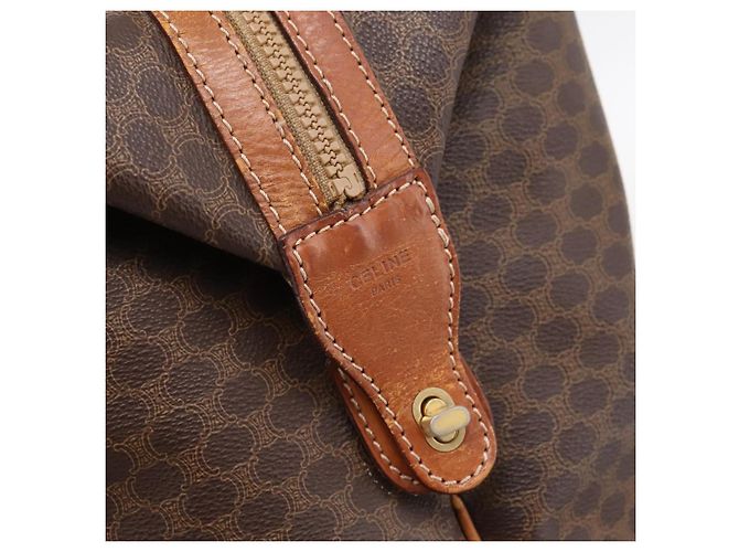 Céline Borsa Boston CELINE Macadam Canvas PVC Leather Brown Gold Auth ka5932 Marrone D'oro - vista 17