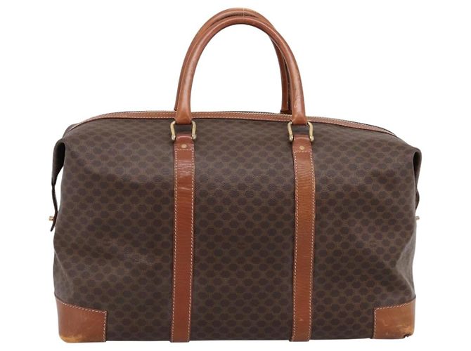 Céline Borsa Boston CELINE Macadam Canvas PVC Leather Brown Gold Auth ka5932 Marrone D'oro - vista 2