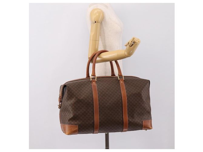 Céline Borsa Boston CELINE Macadam Canvas PVC Leather Brown Gold Auth ka5932 Marrone D'oro - vista 22
