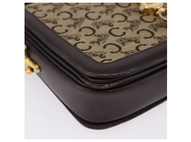 Céline Borsa a tracolla CELINE C Saluki Canvas Beige Gold Tone Auth ep15812 - vista 14