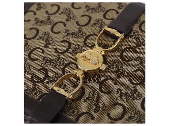 Céline Borsa a tracolla CELINE C Saluki Canvas Beige Gold Tone Auth ep15812 - vista 17