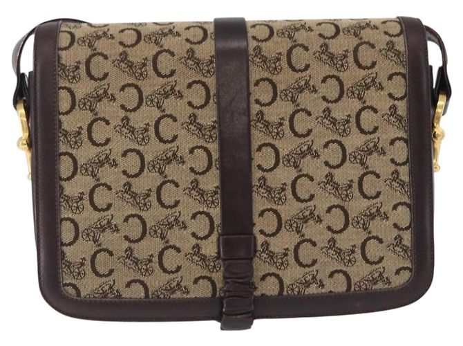 Céline Borsa a tracolla CELINE C Saluki Canvas Beige Gold Tone Auth ep15812 - vista 2