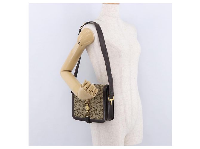Céline Borsa a tracolla CELINE C Saluki Canvas Beige Gold Tone Auth ep15812 - vista 25