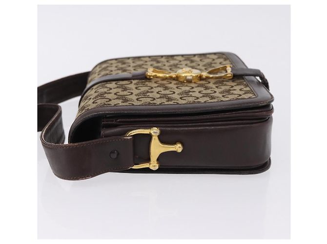 Céline Borsa a tracolla CELINE C Saluki Canvas Beige Gold Tone Auth ep15812 - vista 4