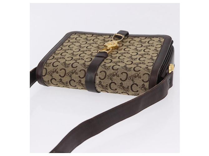Céline Borsa a tracolla CELINE C Saluki Canvas Beige Gold Tone Auth ep15812 - vista 6