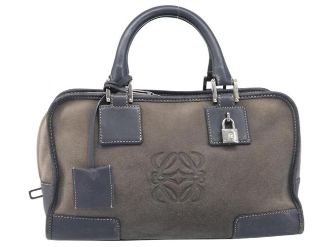 Borsa a mano LOEWE Americana 28 in camoscio grigio argento Auth 200243A Marrone - vista 13
