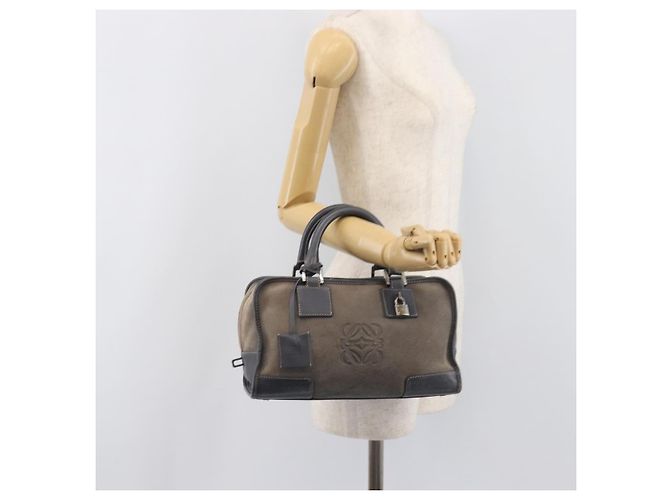 Borsa a mano LOEWE Americana 28 in camoscio grigio argento Auth 200243A Marrone - vista 25