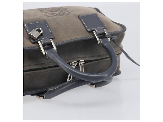 Borsa a mano LOEWE Americana 28 in camoscio grigio argento Auth 200243A Marrone - vista 7