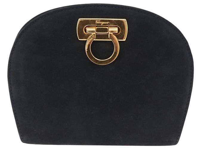 Borsa a tracolla Salvatore Ferragamo Gancini Chain Suede Black Gold Auth 197729 Nero D'oro - vista 13