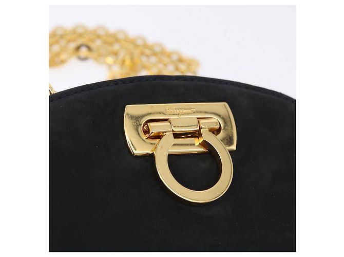 Borsa a tracolla Salvatore Ferragamo Gancini Chain Suede Black Gold Auth 197729 Nero D'oro - vista 17