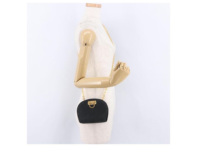 Borsa a tracolla Salvatore Ferragamo Gancini Chain Suede Black Gold Auth 197729 Nero D'oro - vista 21