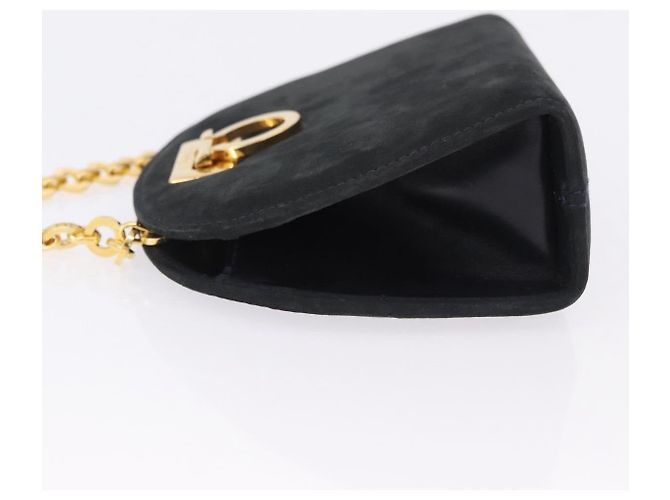 Borsa a tracolla Salvatore Ferragamo Gancini Chain Suede Black Gold Auth 197729 Nero D'oro - vista 4