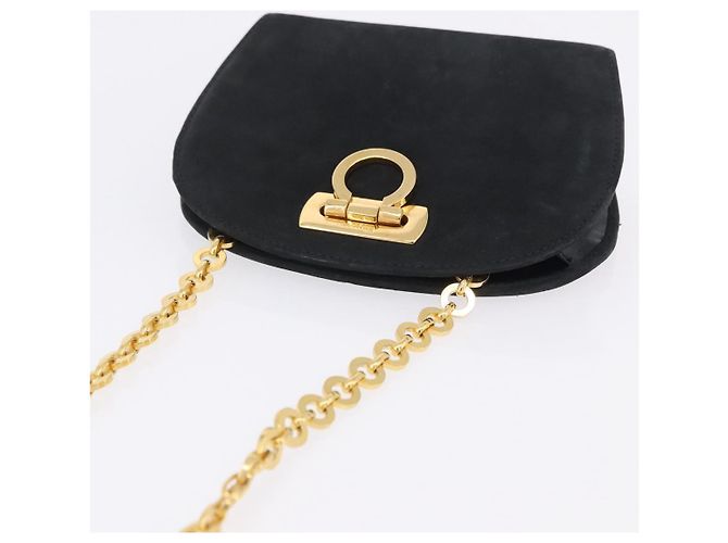 Borsa a tracolla Salvatore Ferragamo Gancini Chain Suede Black Gold Auth 197729 Nero D'oro - vista 6