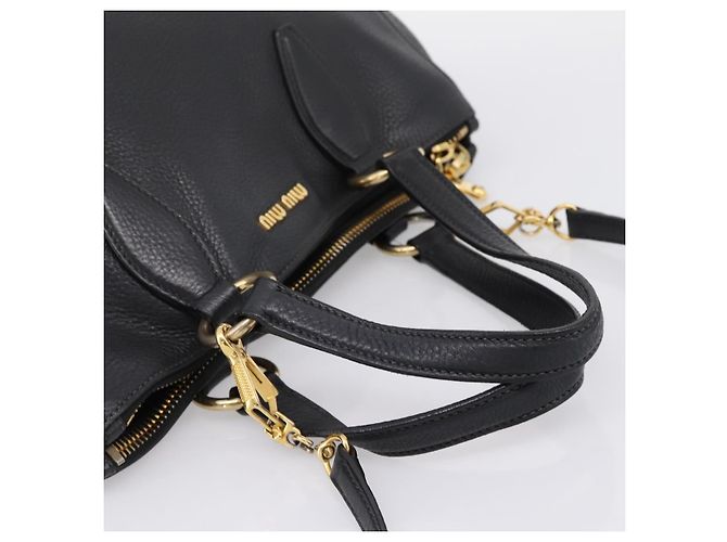 Borsa a mano Miu Miu in pelle 2way Nero Oro Auth yk20869A D'oro - vista 7