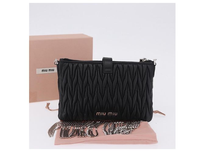 Borsa a tracolla Miu Miu Matelassé in pelle nera argento Auth ka5870SAM Nero - vista 12