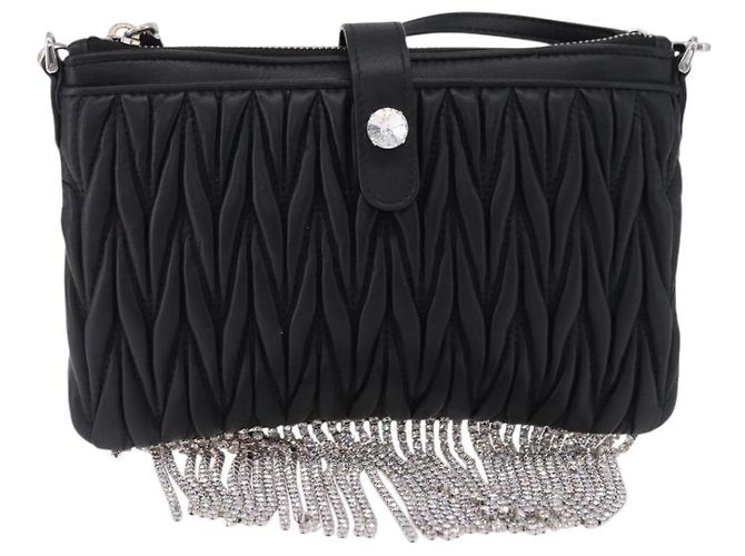 Borsa a tracolla Miu Miu Matelassé in pelle nera argento Auth ka5870SAM Nero - vista 13