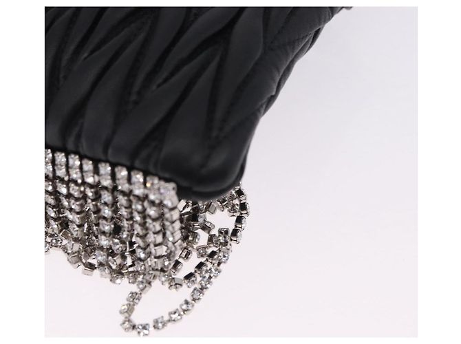 Borsa a tracolla Miu Miu Matelassé in pelle nera argento Auth ka5870SAM Nero - vista 16