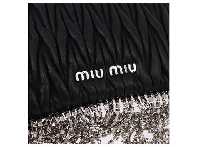 Borsa a tracolla Miu Miu Matelassé in pelle nera argento Auth ka5870SAM Nero - vista 19