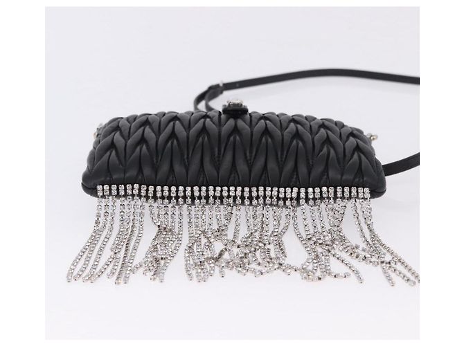 Borsa a tracolla Miu Miu Matelassé in pelle nera argento Auth ka5870SAM Nero - vista 5